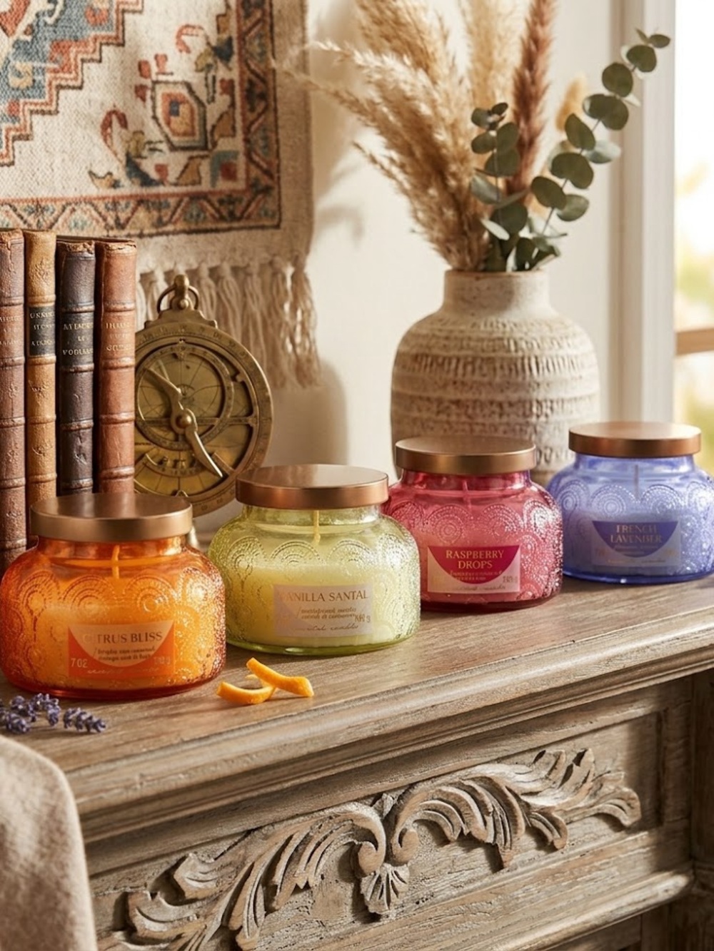 Assorted Scented Embossed Glass Jar Candles Luxury Home Decor